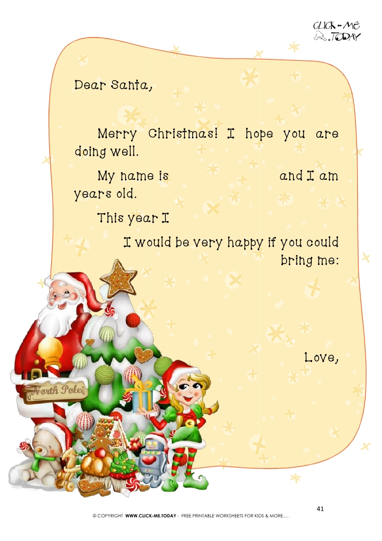 Free printable ready to sent short letter to Santa claus 41